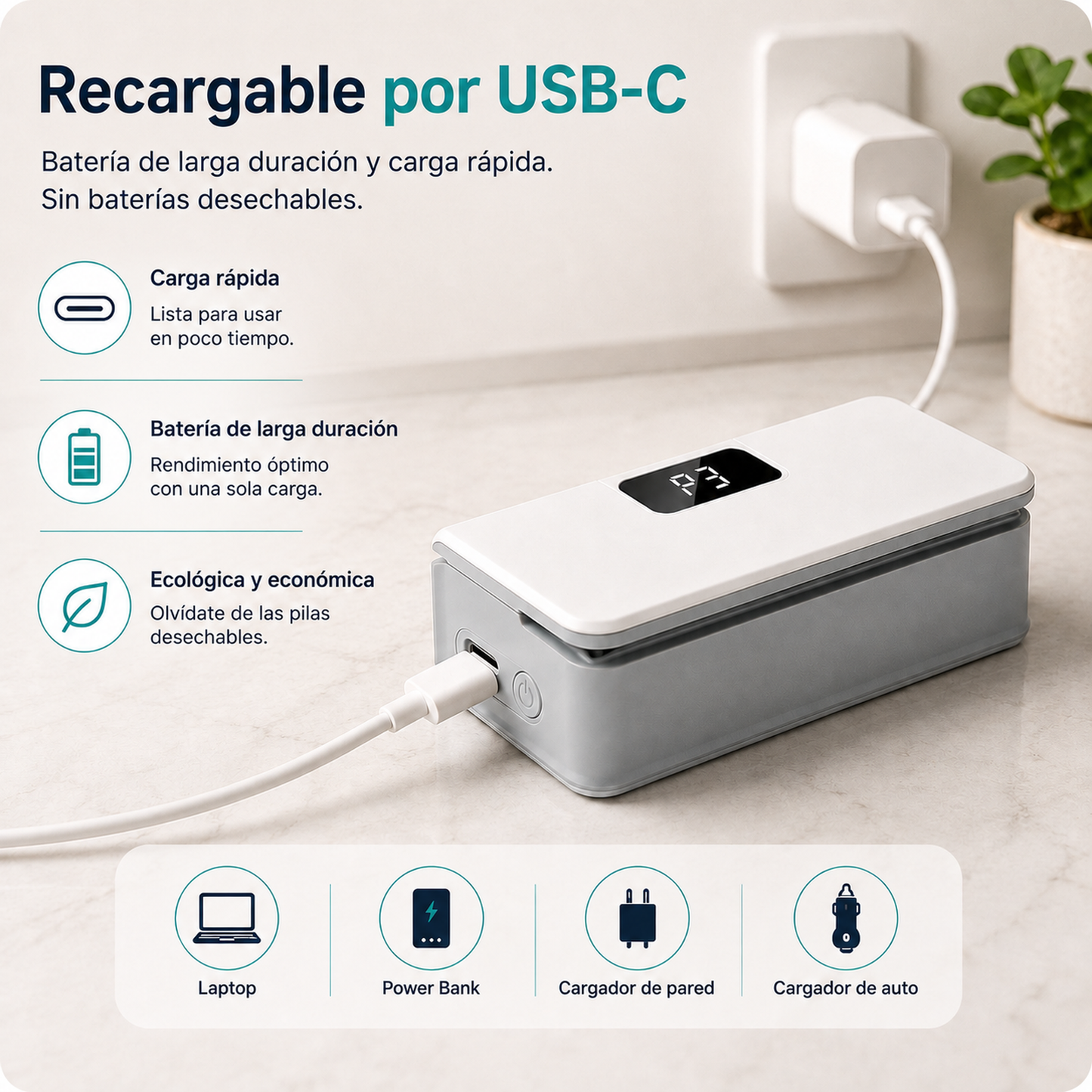 Mini selladora recargable mediante cable USB