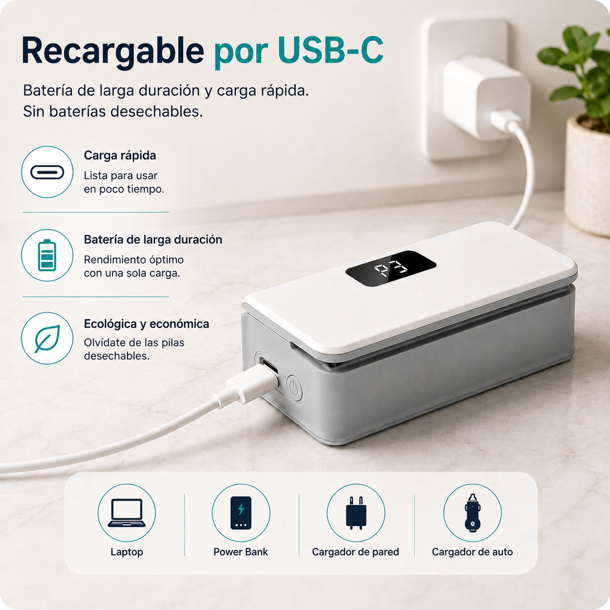 Mini selladora recargable mediante cable USB